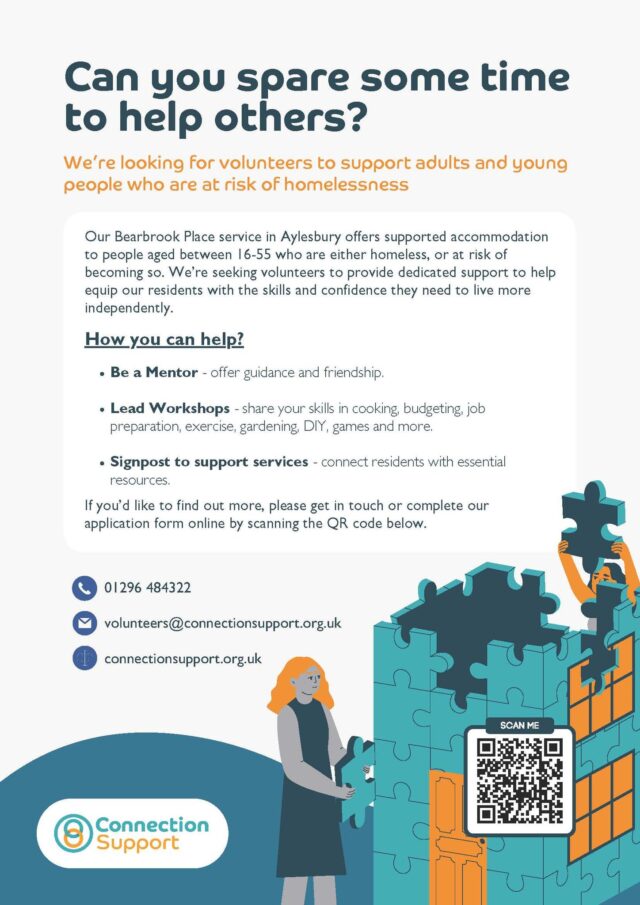 Email volunteers@connectionsupport.org.uk to find out more, or visit their website - www.connectionsupport.org.uk