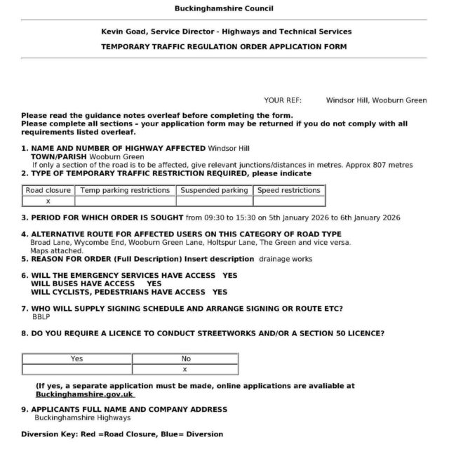 ⛔️WINDSOR HILL ROAD CLOSURE⛔️

From 09:30 to 15:30 on 5th January 2026 to 6th January 2026, Windsor Lane will have a temporary traffic regulation order in place for drainage works. 

Please see attached map for alternative routes.