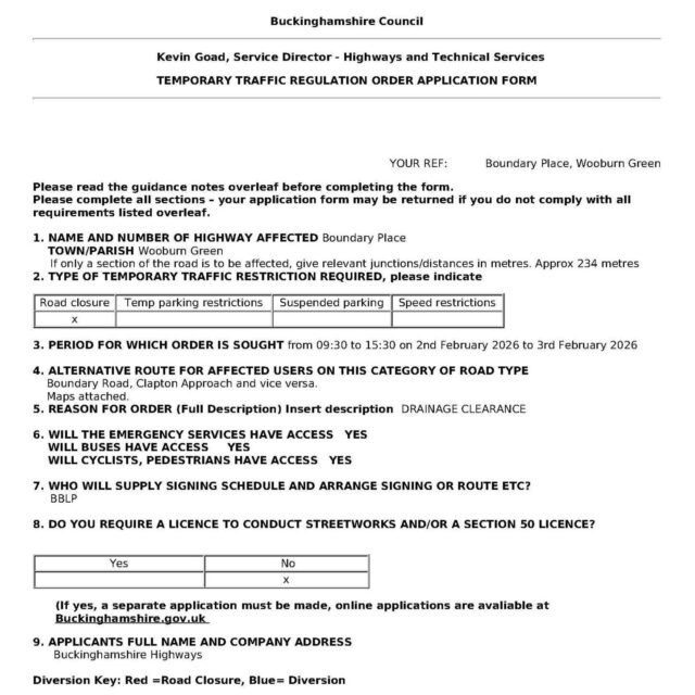 ⛔️BOUNDARY PLACE ROAD CLOSURE⛔️

From 09:30 to 15:30 on 2nd February 2026 to 3rd February 2026, Boundary Place will have a temporary traffic regulation order in place due to drainage clearance.

Please see attached map for alternative routes.
