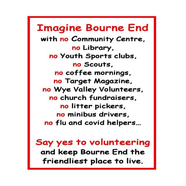 Please contact becmarket@outlook.com for more information on volunteering opportunities in Bourne End.