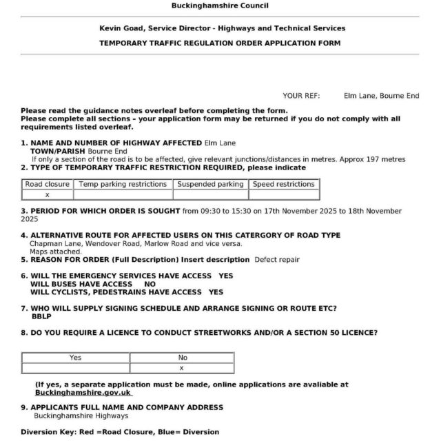 ⛔️ELM LANE ROAD CLOSURE⛔️
From 09:30 to 15:30 on 17th November 2025 to 18th November 2025, Elm Lane will have a temporary traffic regulation order in place for defect repairs. 
Please see attached map for alternative routes.